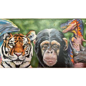 Hand Painted Wild Animals Skateboard Signed by Carlie Meyers Longboard 39" x 9.5